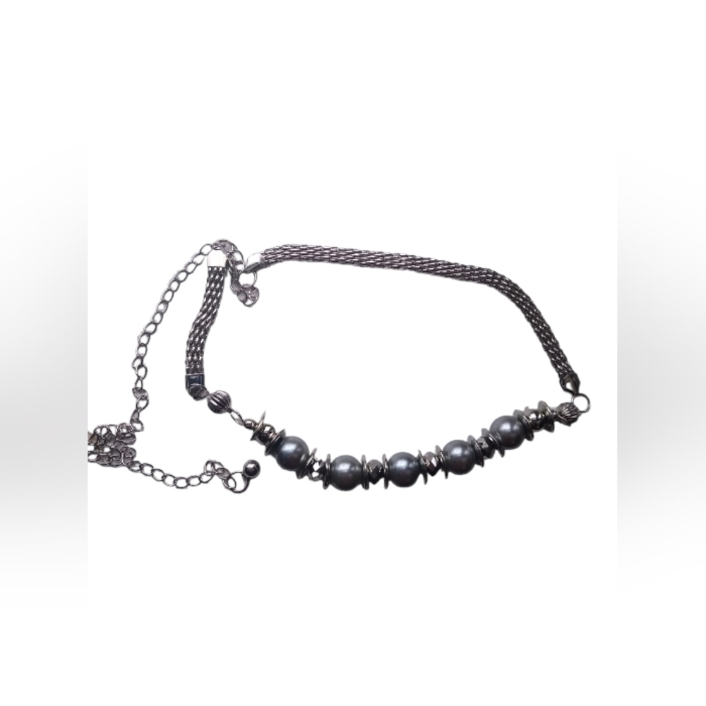Silver Large Faux Pearl Waist Belt Skinny Chain - Picture 3 of 6